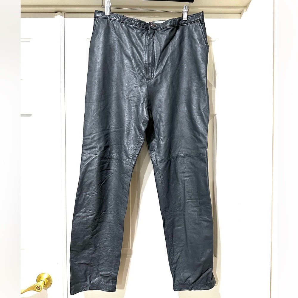 80’s TOFFS MEN’S LEATHER Sleek Grey Leather Dress Pants size 16, soft rockstar